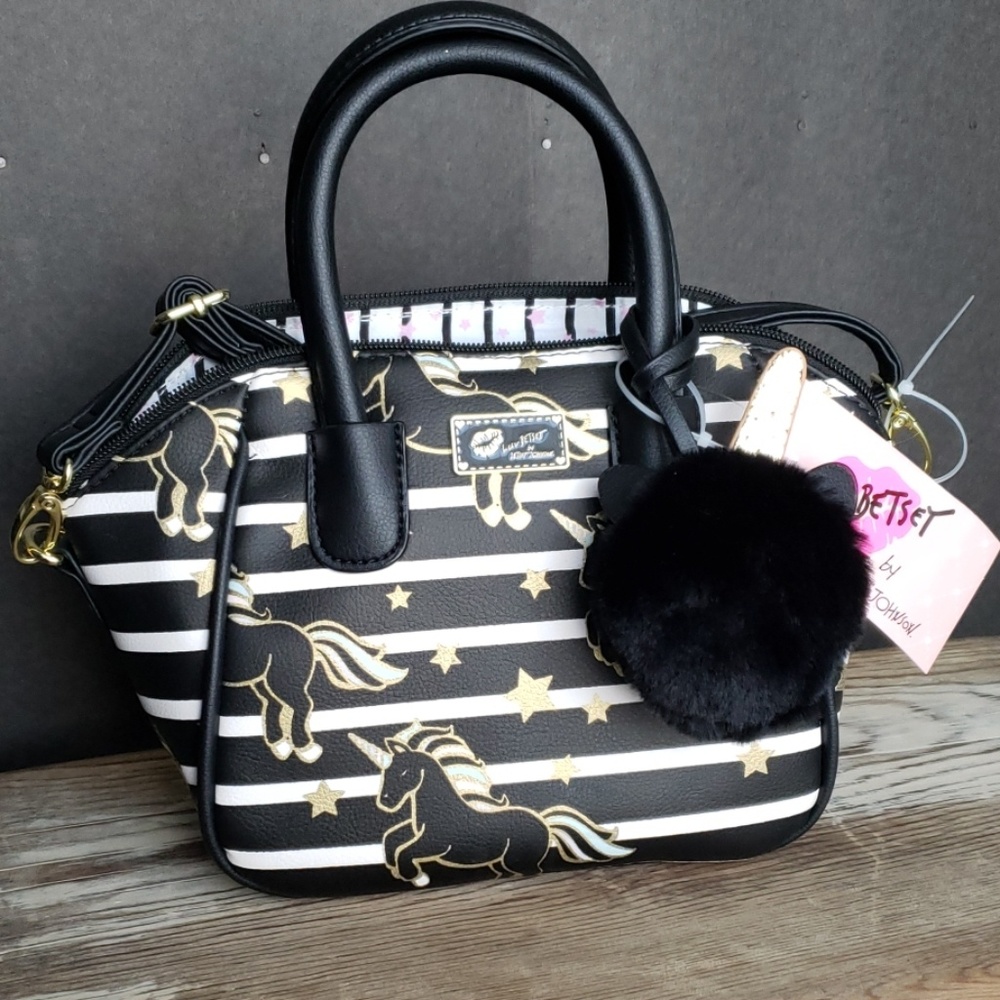 Betsey Johnson mini striped unicorn purse